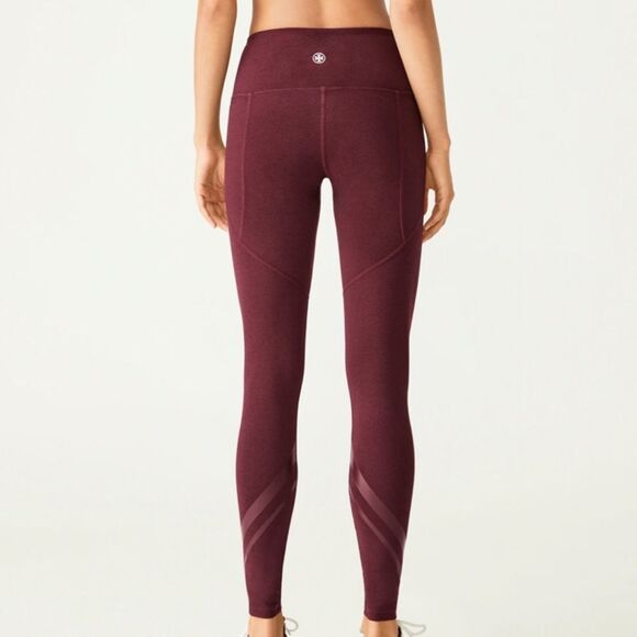TORY SPORT HIGH Rise Compression Melange Side Pocket Legging Maron S Like New - Picture 2 of 7